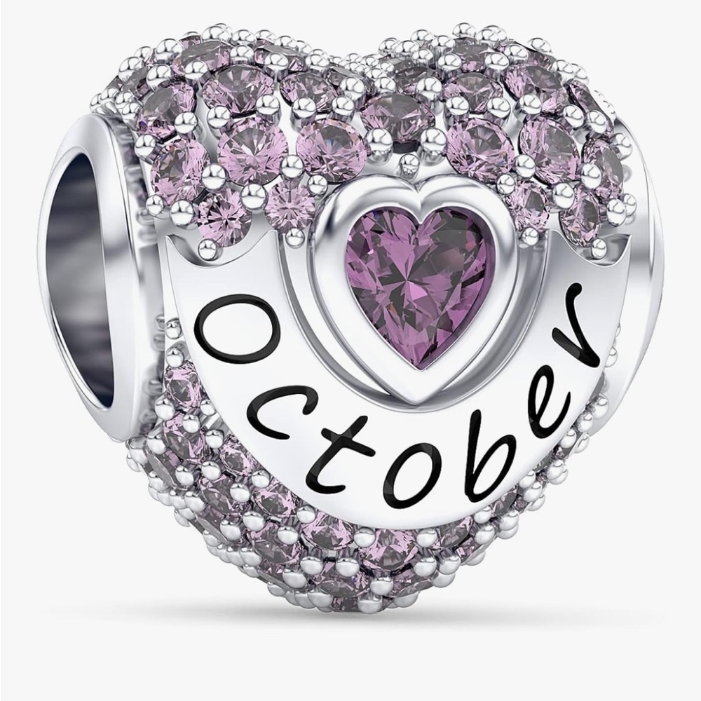 October Heart Charm with Cubic Zirconia fits all Pandora bracelets